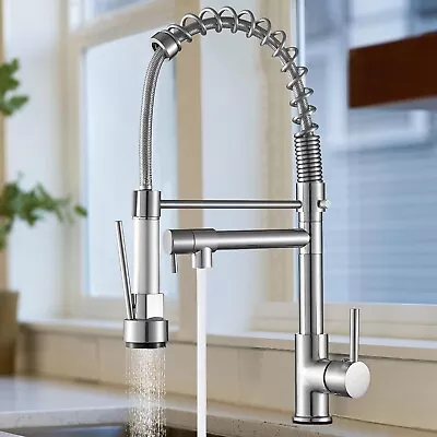 Brushed Nickel Kitchen Sink Faucet W/ Pull Down Sprayer Single Handle Mixer Tap • $35.99