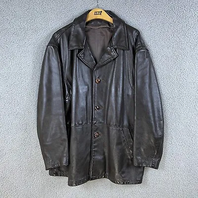 Vintage 70s Mens Brown Genuine Leather Blazer Car Coat Jacket Size 50 • $49.98