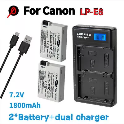 2x LP-E8 Battery + Charger For Canon EOS 550D 600D 700D Kiss 650D  X4 X6 T2i UK • £18.49