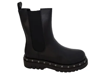 £26.95 • Buy Ladies Flat Chunky Platform Sole Studded Zip Up Chelsea Ankle Boots Size 3 4 5 6