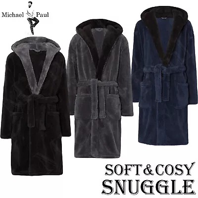  Mens Dressing Gown Soft & Cozy Hooded Fleece Bathrobe Robe Sizes M - 5xl **new* • £21.95