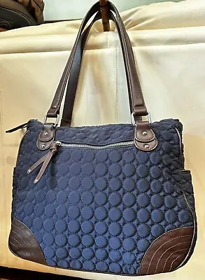 Vera Bradley WILDWOOD PARK LGE Navy Microfiber Leather Overnight Shoulder Bag A+ • $34.99