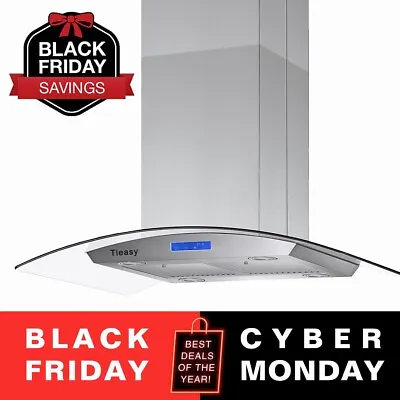 900CFM Island Range Hood 36 Inch Tempered Glass Cook Fan Kitchen Vent 3-Speed • $299.99