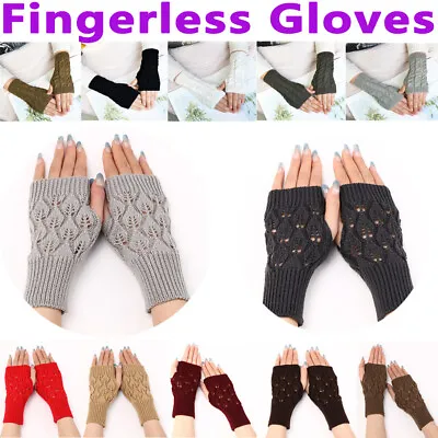 $3.19 • Buy Women Cable Fingerless Gloves Knit Arm Warmers Long Sleeve Winter Warm Mittens~