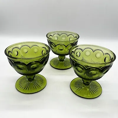 Vintage Stemmed Green Glass Dessert Cups Set Of 3 #182 • $24.99