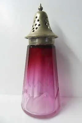 Vintage Antique Ruby Cranberry Sugar Shaker Sifter Epns Silver Plated Lid  • $83.02