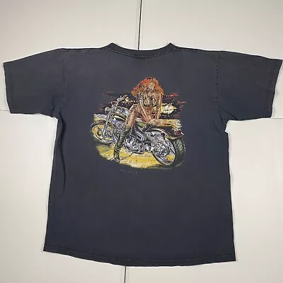 Vintage 90s Born Wild Sexy Biker Graphic T Shirt Black L Faded • $17.99