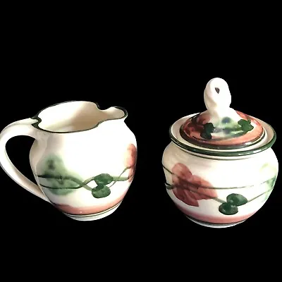 $28 • Buy Studio Art Pottery Sugar Bowl And Creamer Artist Signed Floral Design