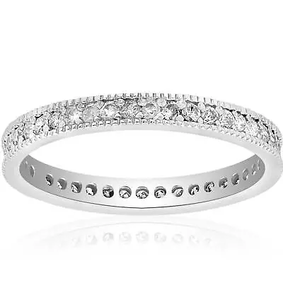 3/8ct Diamond Eternity Milgrain Wedding Ring 14K White Gold Women Stackable Band • $382.34