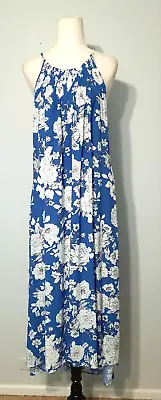 Witchery Blue & White Floral Print Sleeveless Summer Maxi Column Dress Size 14 • $33