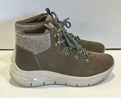 SKECHERS Womens ARCH FIT-EXTRAORDINARY Chocolate SUEDE Lace-Up COMFORT BOOTS 8.5 • $50