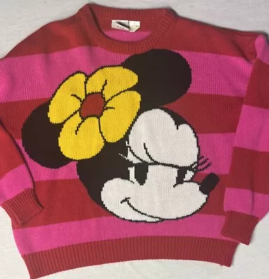 Vtg Minnie Mouse Sweater Mickey & Co. Striped Knit 100% Acrylic Women Medium • $69.79