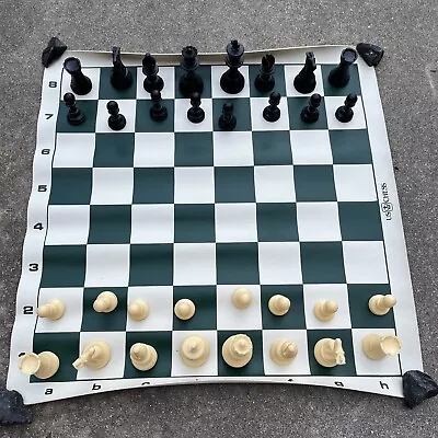 Complete U.S. CHESS Travel Chess Set With Roll-Up Board Dark Green Vintage • $15