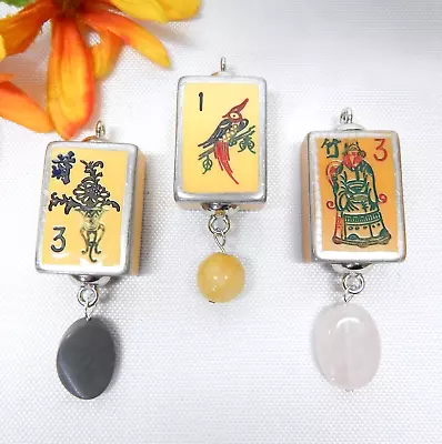 3 Pc. VINTAGE BAKELITE ASIAN THEMED MAH JONG DROP DANGLE PENDANT LOT • $9.99