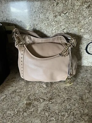 Michael Kors Middleton Pebbled Soft Taupe Leather Studded Shouder Hobo Bag $368 • $170