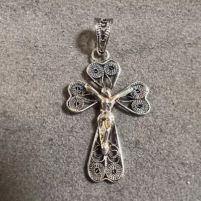 Vintage Coiled Wire Religious Cross Sterling Silver Pendant • $24