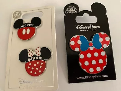 Disney Parks Pins Couple Mickey Mouse Shaped Icon Minnie Bow & Minnie Polka Dot • $20.99