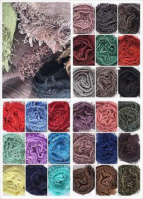  Crimp Frayed Edges Crinkle Maxi Scarf Cotton  Soft  High Quality Hijab Scarf • £2.99