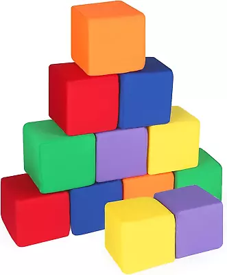 Toddler Foam Blocks 12 PCS 5.5 Inch Colourful Foam Soft Cubes For Kids Stackin • $69.99