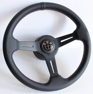 Steering Wheel Fits For BMW Sport Leather M  Style Full Black E28 E30 E34 85-92 • $186.90