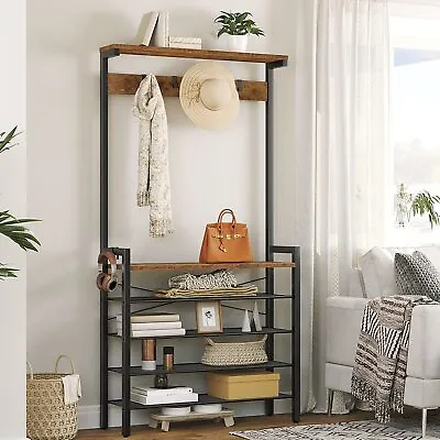 HOOBRO Coat Stand Coat Rack W/ Shoe Storage Industrial Entryway Storage Shelf • £56.99