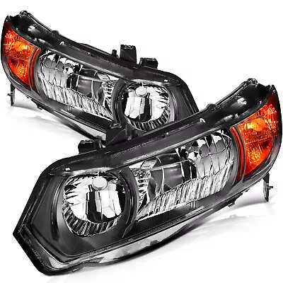 Headlights Assembly For 2006-2011 Honda Civic Coupe 2-Door Pair Black Headlamps • $83.99