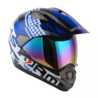 New Dual Sport Motorcycle Motocross MX ATV Dirt Bike Full Face Helmet Storm Blue • $74.95