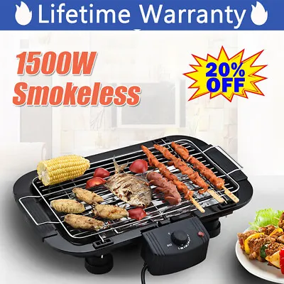 1500w Electric Indoor Barbecue Health Grill Portable Tabletop Smoke Reducing • £27.61