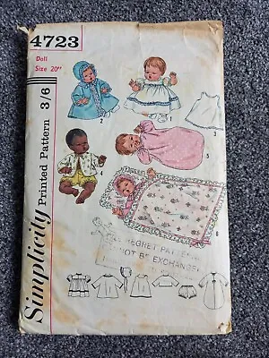 £3.99 • Buy Vintage 1960's Simplicity 4723 Doll Dress Making Pattern, Part Cut, Part Used.