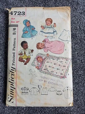 £3.99 • Buy Vintage 1960's Simplicity 4723 Doll Dress Making Pattern, Part Cut, Part Used.