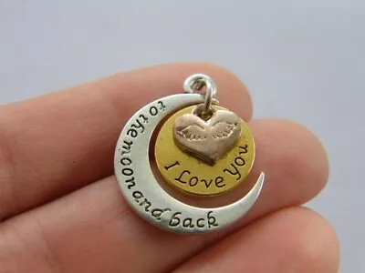 4 I Love You To The Moon And Back Charms Antique Silver Gold And Copper Tone M2 • £2.90