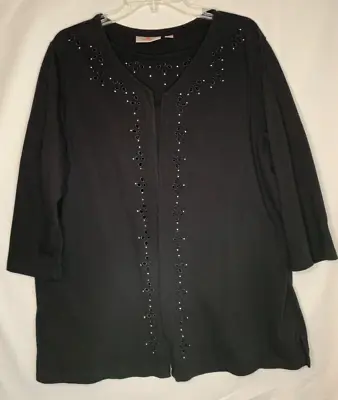 Quacker Factory Top Womens 1X Black Rhinestone Embroidered Cardigan With Tank • $19.88