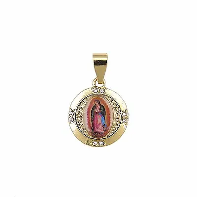 14k Gold Plated Virgen De Guadalupe Colored Pictured Circle Charm Pendant • $9.99