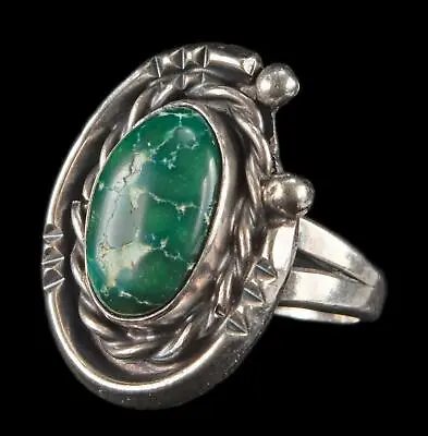 Vintage Native American Sterling Green Bead Rope Turquoise Ring 7gr • $85