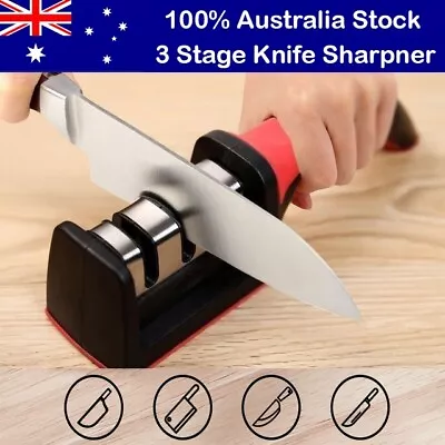 $9.99 • Buy Knife Sharpener 3 Stage Kitchen Diamond Sharp Knives Scissor Sharpening Tool AU
