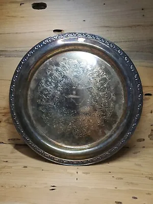 Oneida Silversmiths Round 12-3/8  Silverplate Tray Floral Design Edge Used V426 • $15