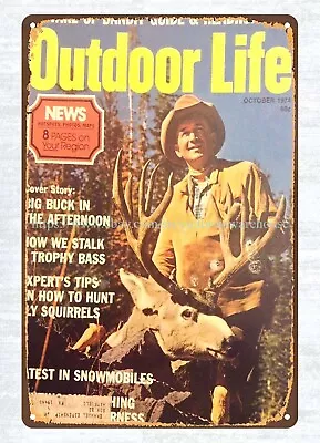 Lodge Cafe Wall Art 1974 Outdoor Life Cover Art Deer Hunter Metal Tin Sign • $15.85