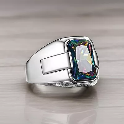 Solid 925 Sterling Silver Turkish Jewelry Mystic Topaz Men's Ring All Sizes • £44.40