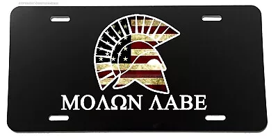 Molon Labe USA American Flag Distressed Tattered Auto License Plate Black Cover • $13.79