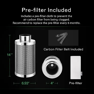 Air Carbon Filter 4  Australian Charcoal Odor Control Hydroponics Grow Tent • $39.99