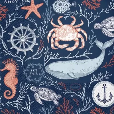 2 X Marine World Fish Crab Paper Napkins - Ideal For Art Decoupage 173 • £2.99