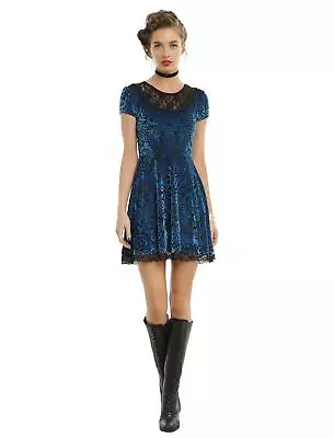 Miss Peregrine's Home For Peculiar Children Blue Velvet Steampunk Gears Dress L • $24.95