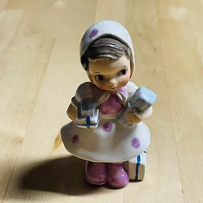 Vintage 1950s UCAGCO Ceramic Bonnet Girl W/ Presents Figurine Handpainted Japan • $17.95