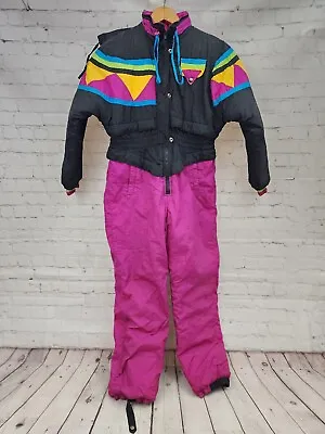 Vintage 90s Hooded Snow Suit Youth 14 Neon Day-Glo Nylon - SASSY KIDS • $94.95