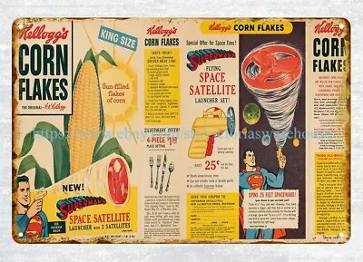 Plaque 1950s SUPERMAN Space Satellite Launcher Offer Corn Flakes Cereal Tin Sign • £18.30