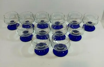 $59.95 • Buy Vintage Blue Set Of 12 Thick Footed Glasses  Champagne Wine Desert  Parfait 8 Oz