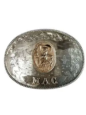 McCabe Belt Buckle Sterling & 10k Gold Cowboy With Lasso  Apple Valley Little Ne • $1155