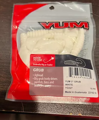 YUM 3  * WHITE GRUB * Crappie Walleye Perch Panfish SOFT PLASTIC BAIT • $6