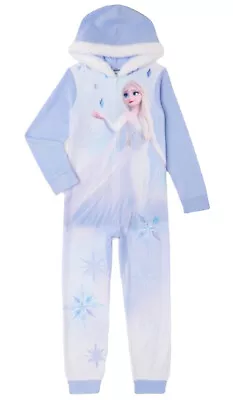Disney Frozen Girls Blue Hooded Blanket Sleeper Elsa Pajamas Zip Front Size 6/6X • $21.99
