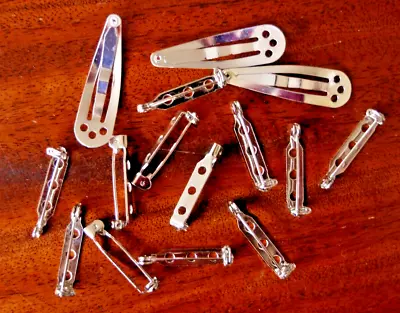 12 X Brooch Pins With Back Bar Safety Clasp & 3 Hair Clasps For Craft Making • £2
